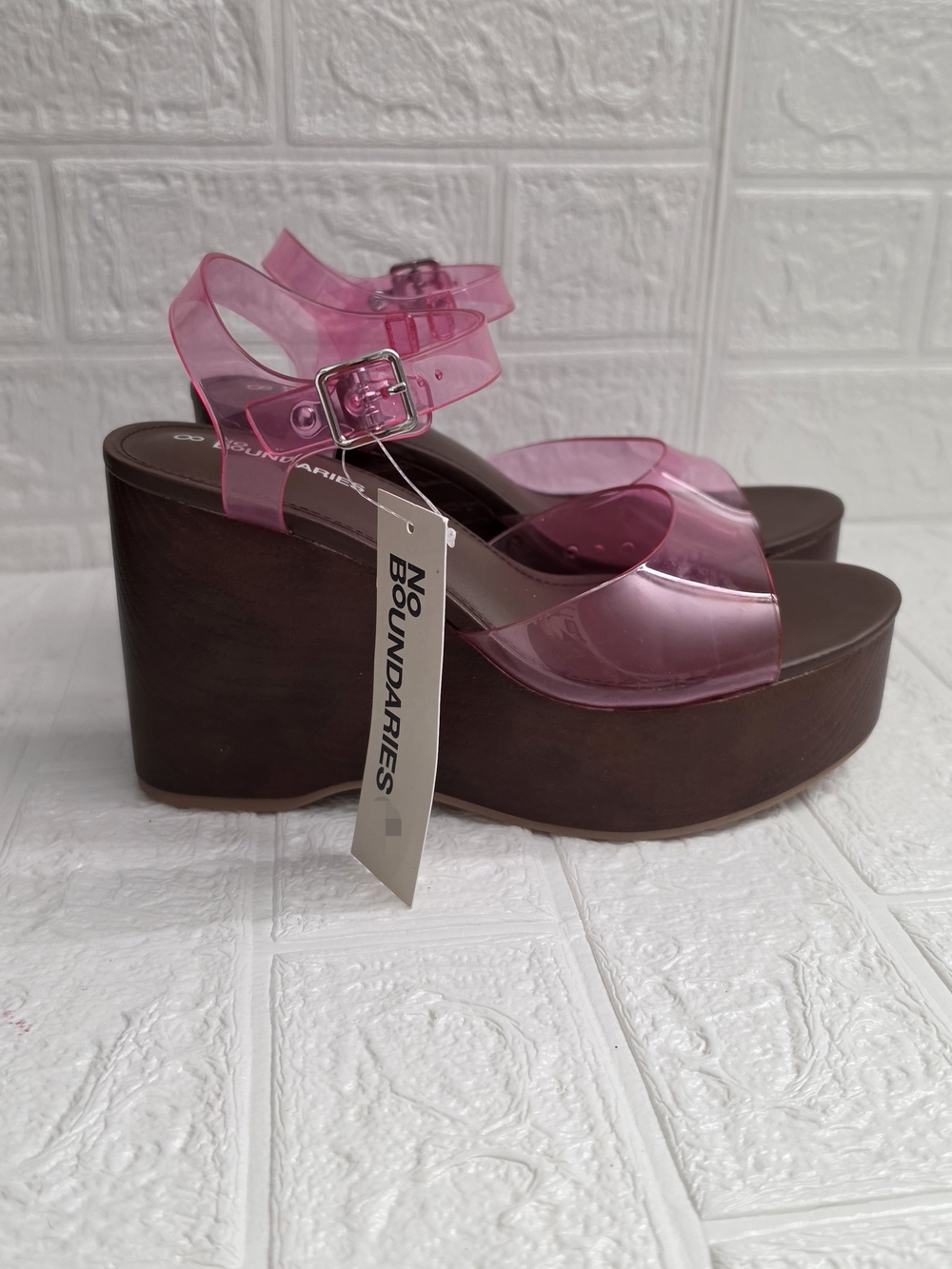 New Women's NO BOUNDARIES Pink Jelly Transparent Platform Wedge Sandals